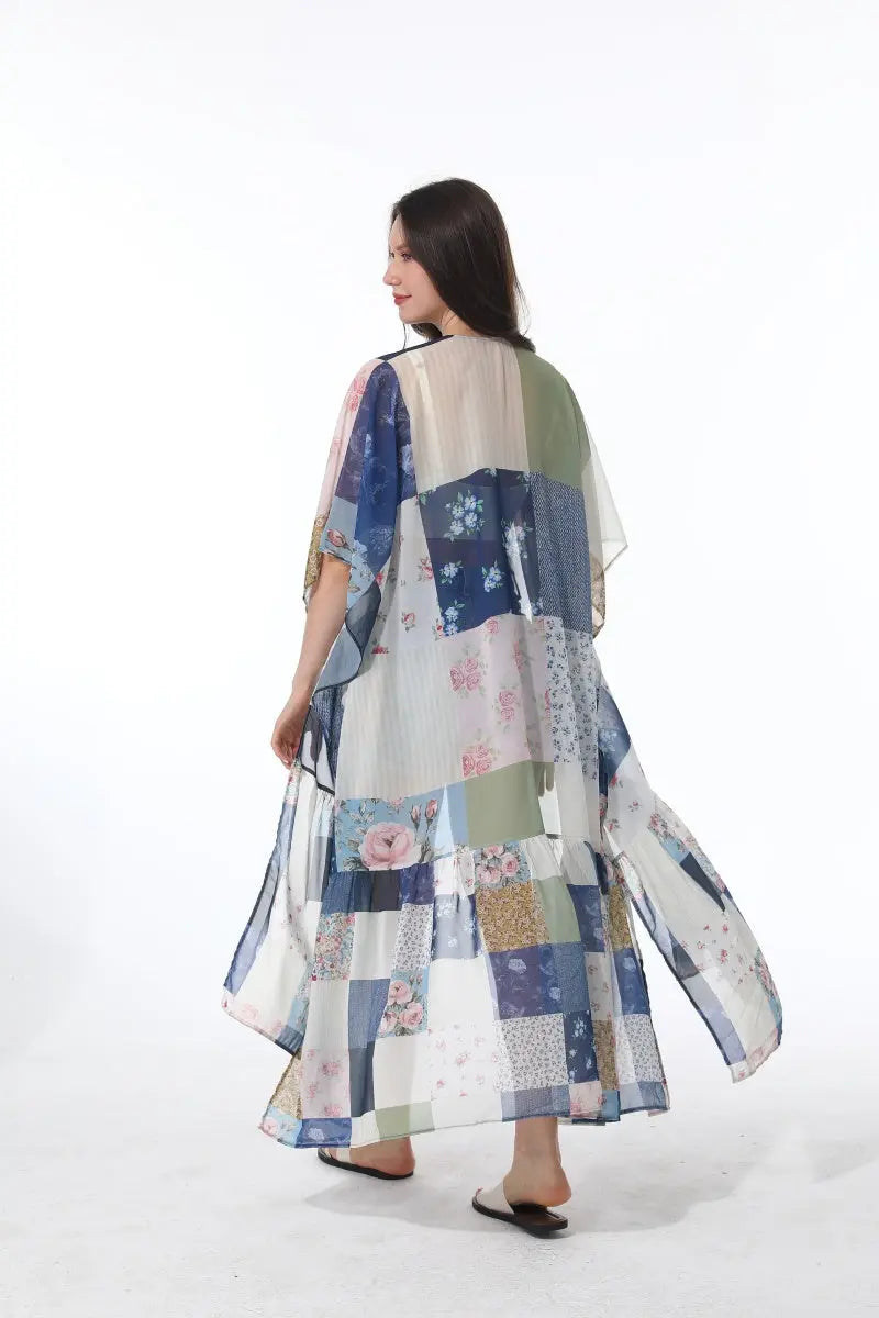 Vintage Long Floral Kimono – Boho Cover-Up Leto Collection