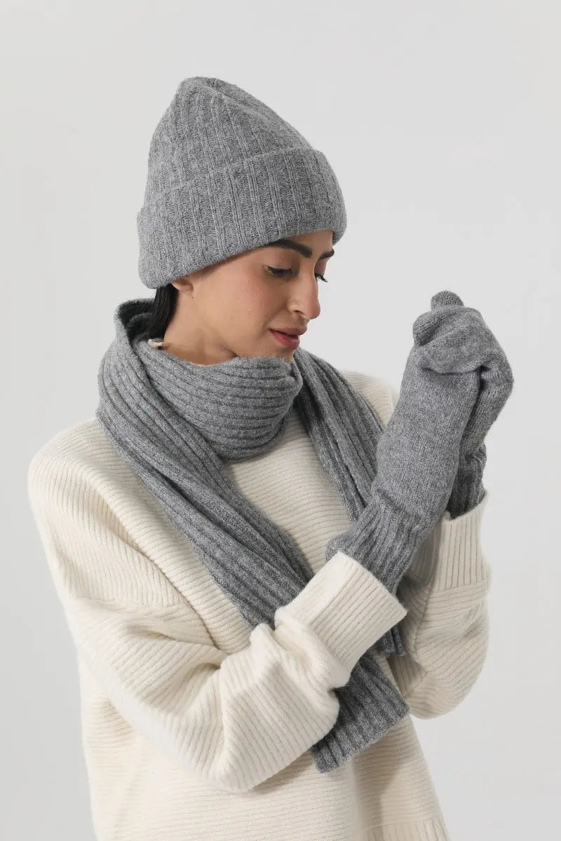 Women Ribbed Knit 3Pcs Winter Hat Scarf Mitten Gloves Set ❄️🧶 Leto Collection
