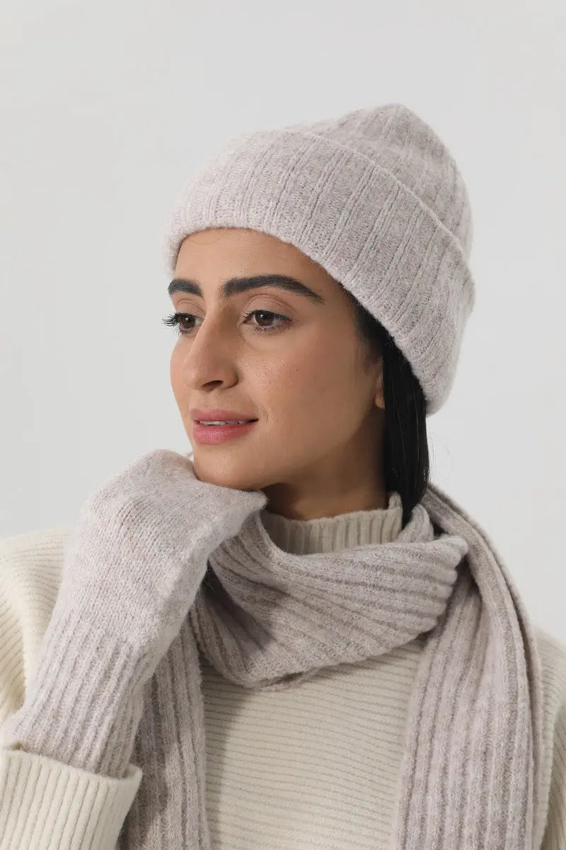 Women Ribbed Knit 3Pcs Winter Hat Scarf Mitten Gloves Set ❄️🧶 Leto Collection
