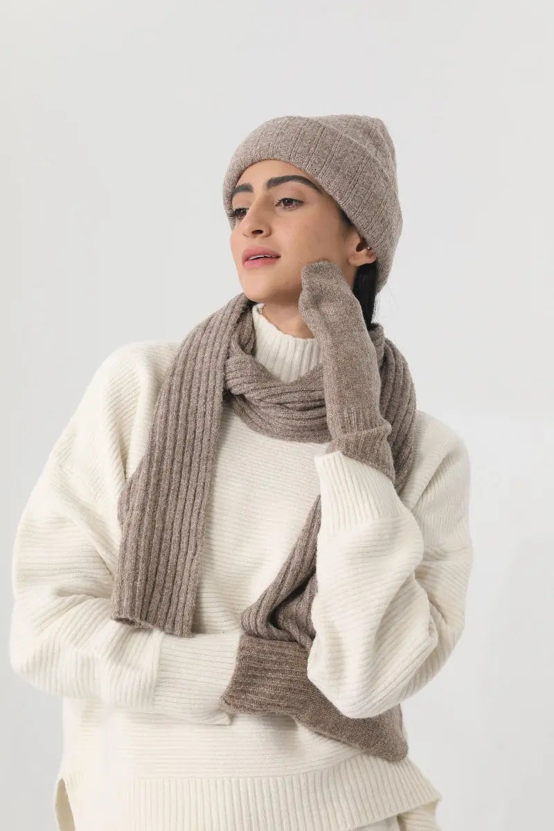 Women Ribbed Knit 3Pcs Winter Hat Scarf Mitten Gloves Set ❄️🧶 Leto Collection