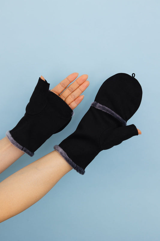 Convertible Faux Suede Fingerless Mittens Leto Collection