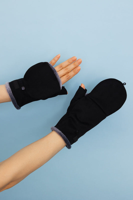 Convertible Faux Suede Fingerless Mittens Leto Collection