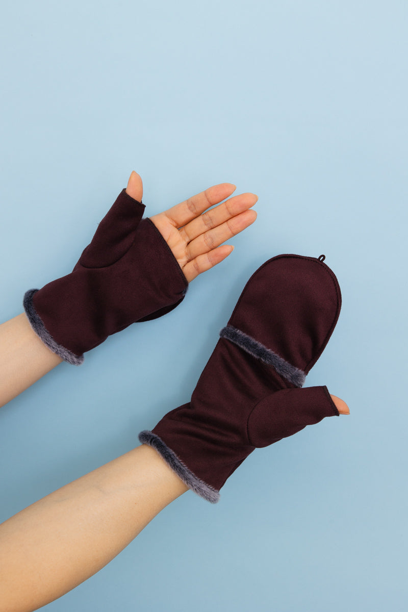 Convertible Faux Suede Fingerless Mittens Leto Collection