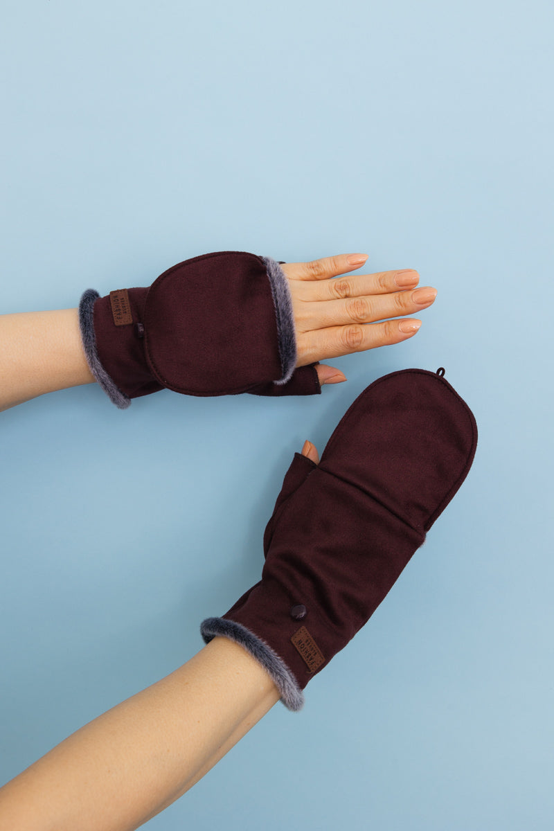 Convertible Faux Suede Fingerless Mittens Leto Collection