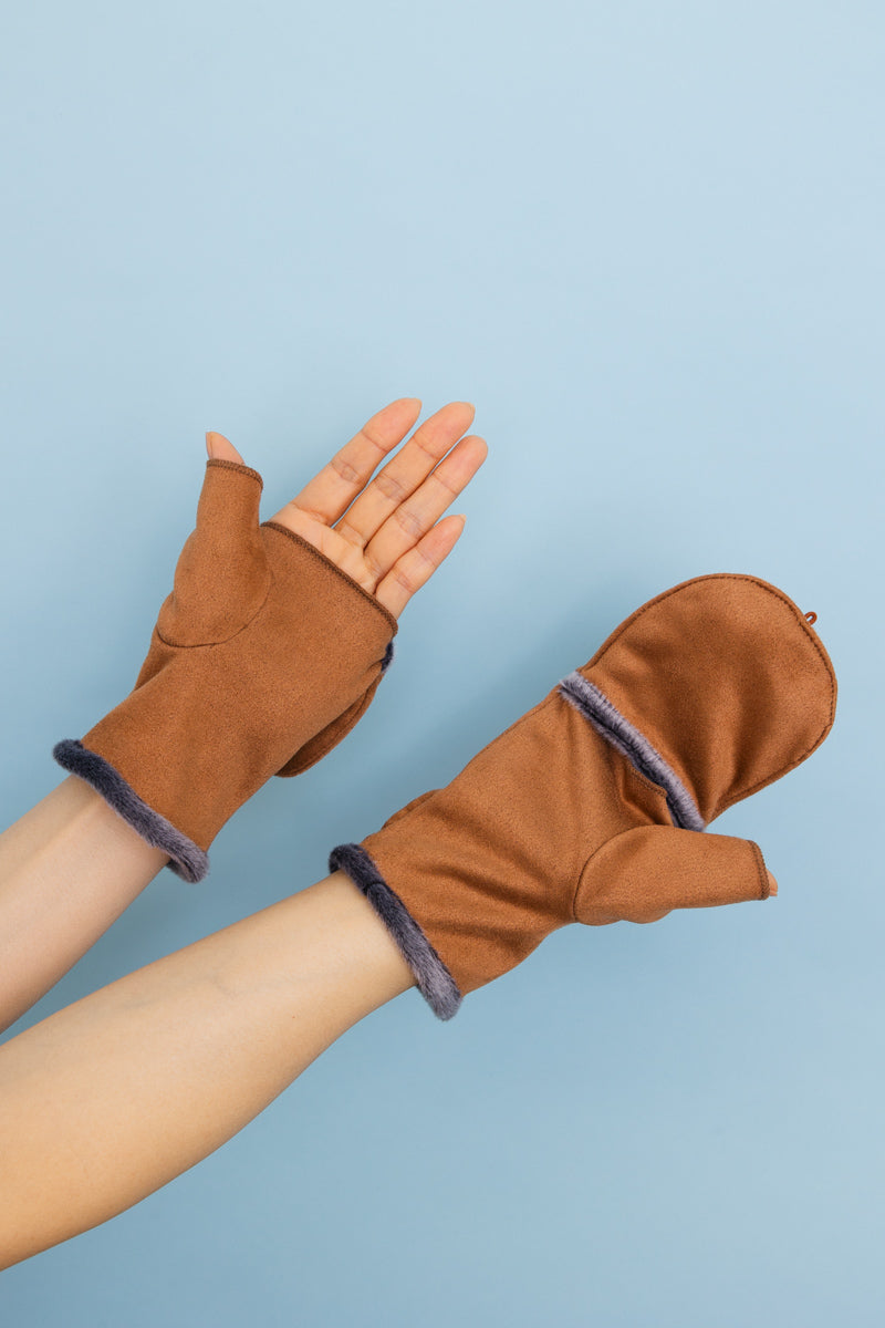 Convertible Faux Suede Fingerless Mittens Leto Collection