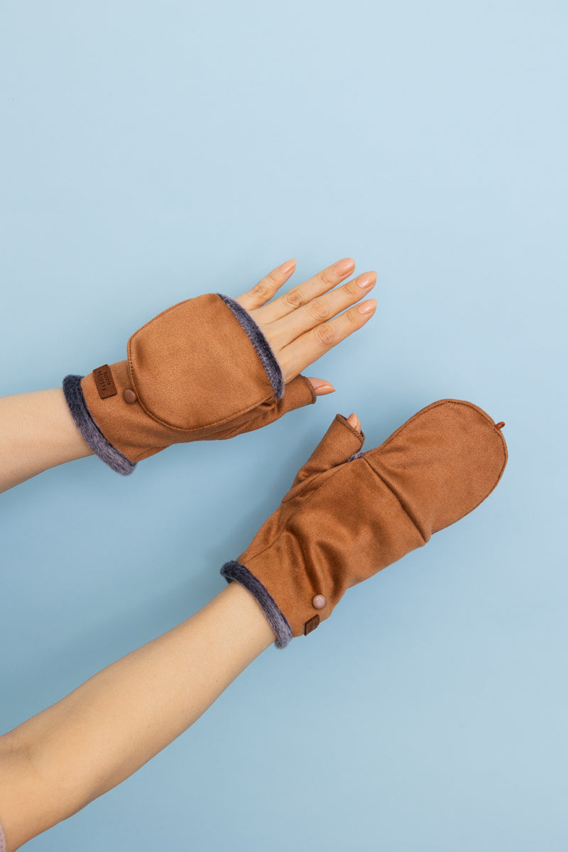 Convertible Faux Suede Fingerless Mittens Leto Collection