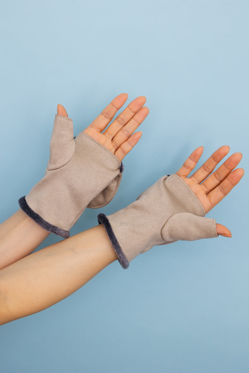 Convertible Faux Suede Fingerless Mittens Leto Collection