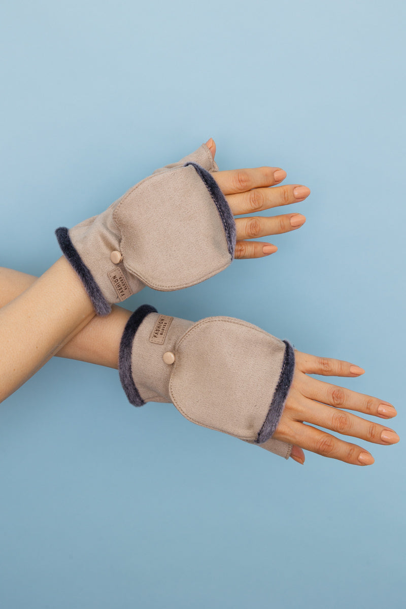 Convertible Faux Suede Fingerless Mittens Leto Collection