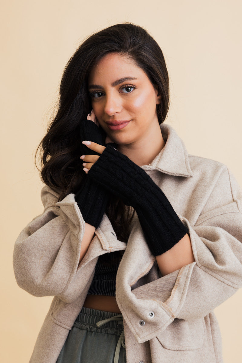 Winter Cable Knit Fingerless Gloves Leto Collection