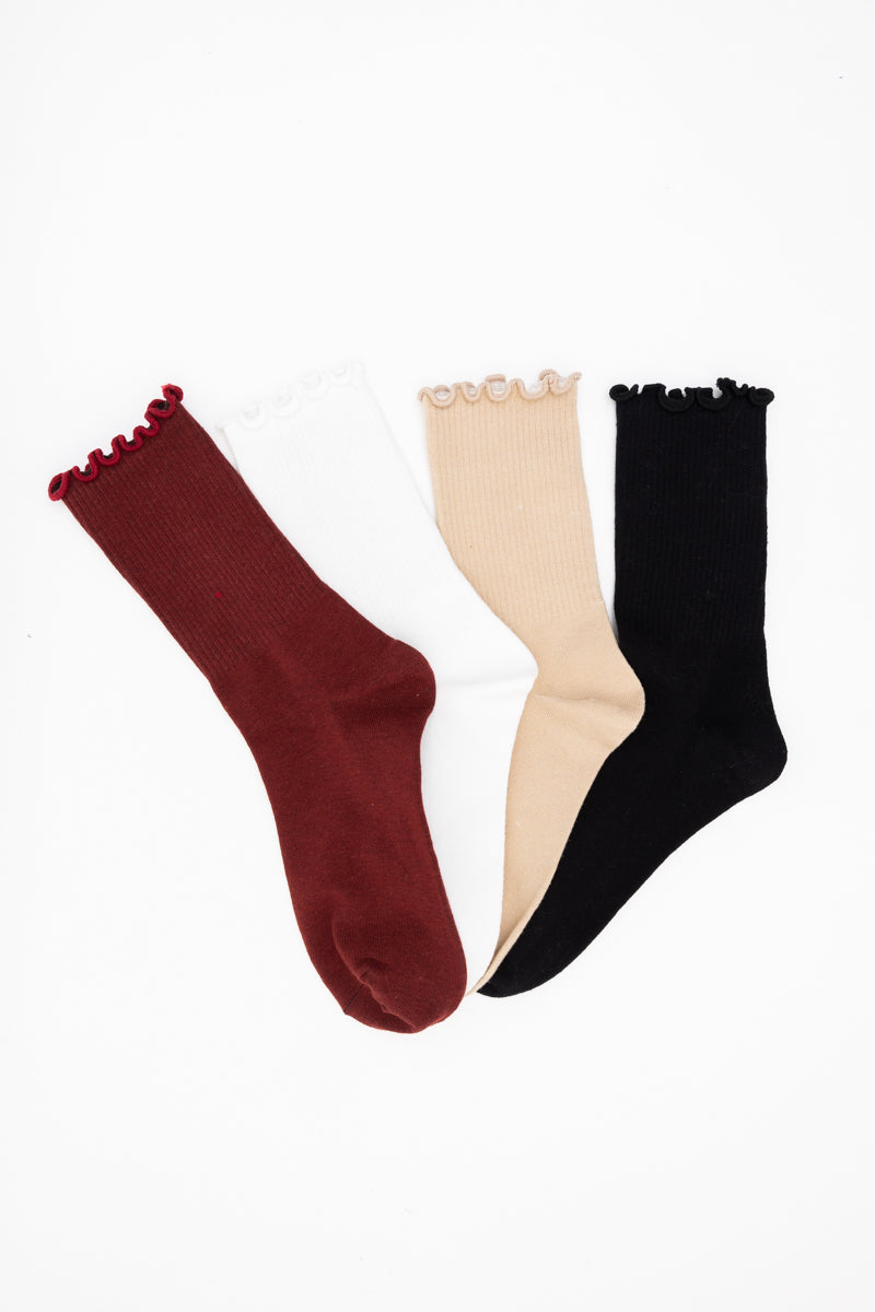 Cotton Blend Lettuce Edge Crew Socks for All Season 🧶 Leto Collection