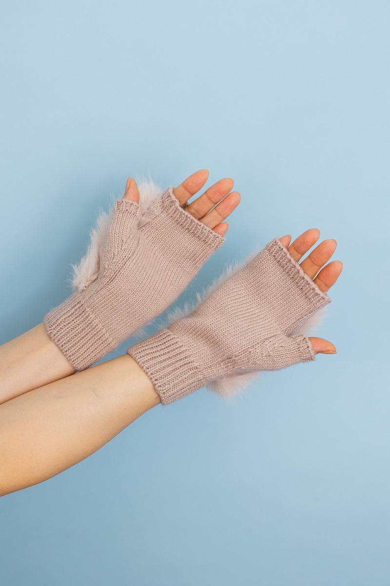 Faux Fur Trim Fingerless Knit Mittens Leto Collection