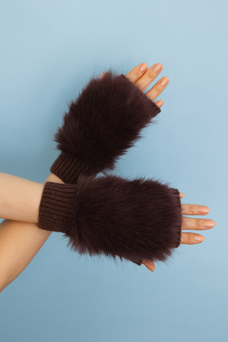 Faux Fur Trim Fingerless Knit Mittens Leto Collection