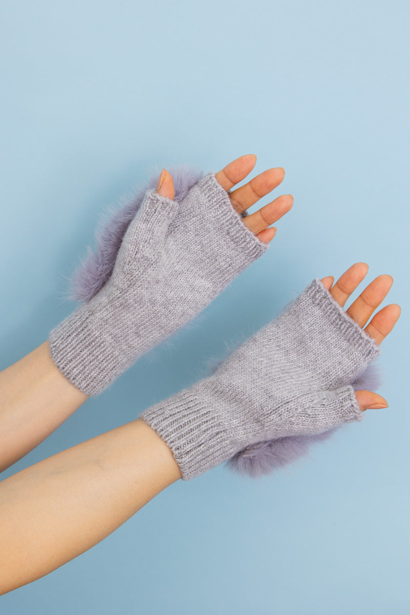 Faux Fur Trim Fingerless Knit Mittens Leto Collection