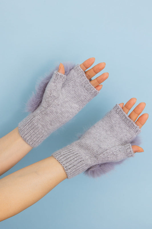 Faux Fur Trim Fingerless Knit Mittens Leto Collection