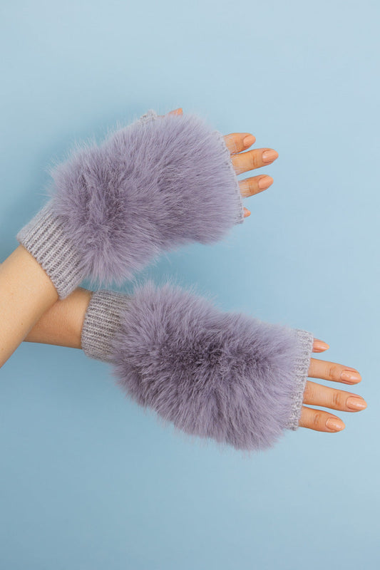 Faux Fur Trim Fingerless Knit Mittens Leto Collection