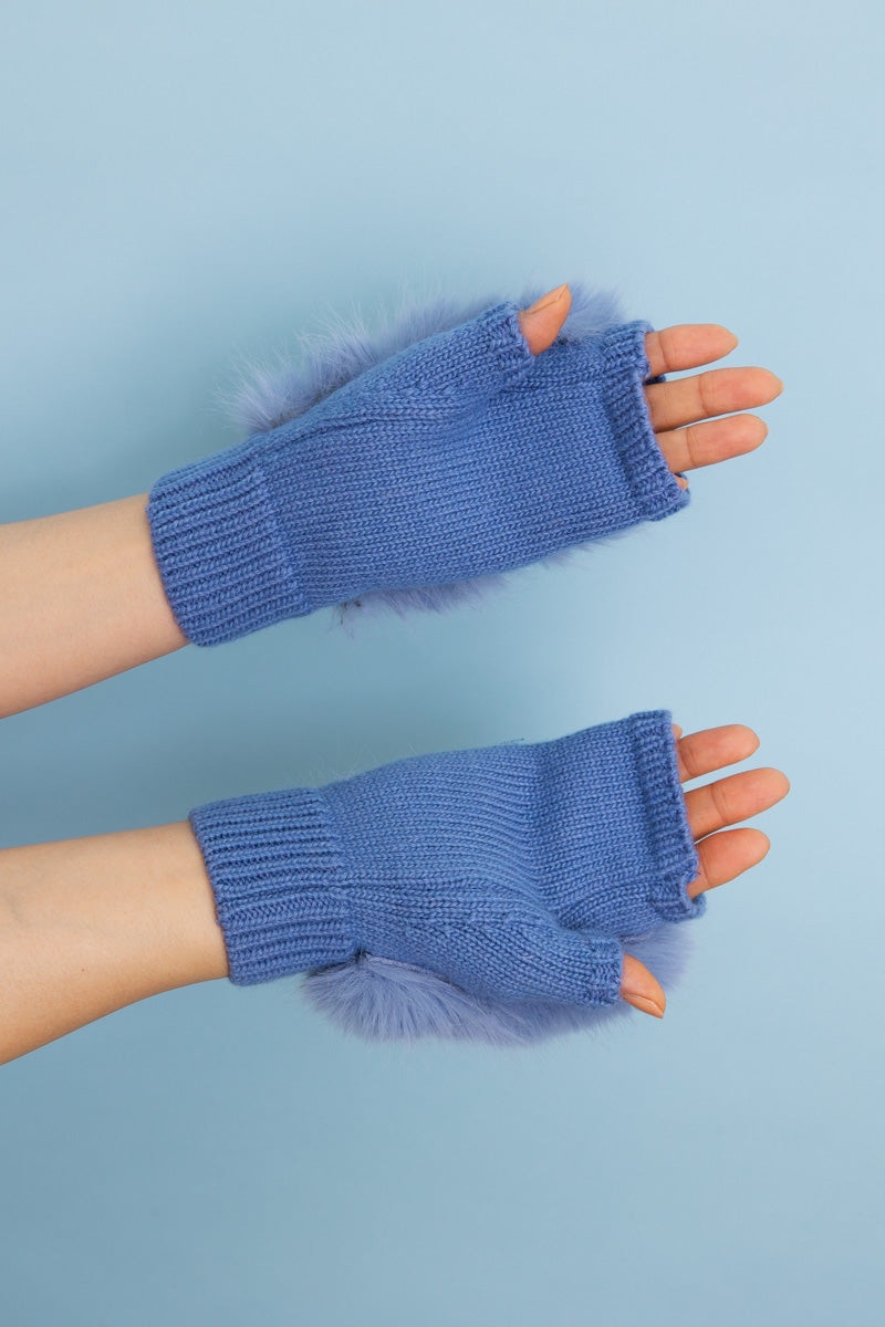 Faux Fur Trim Fingerless Knit Mittens Leto Collection