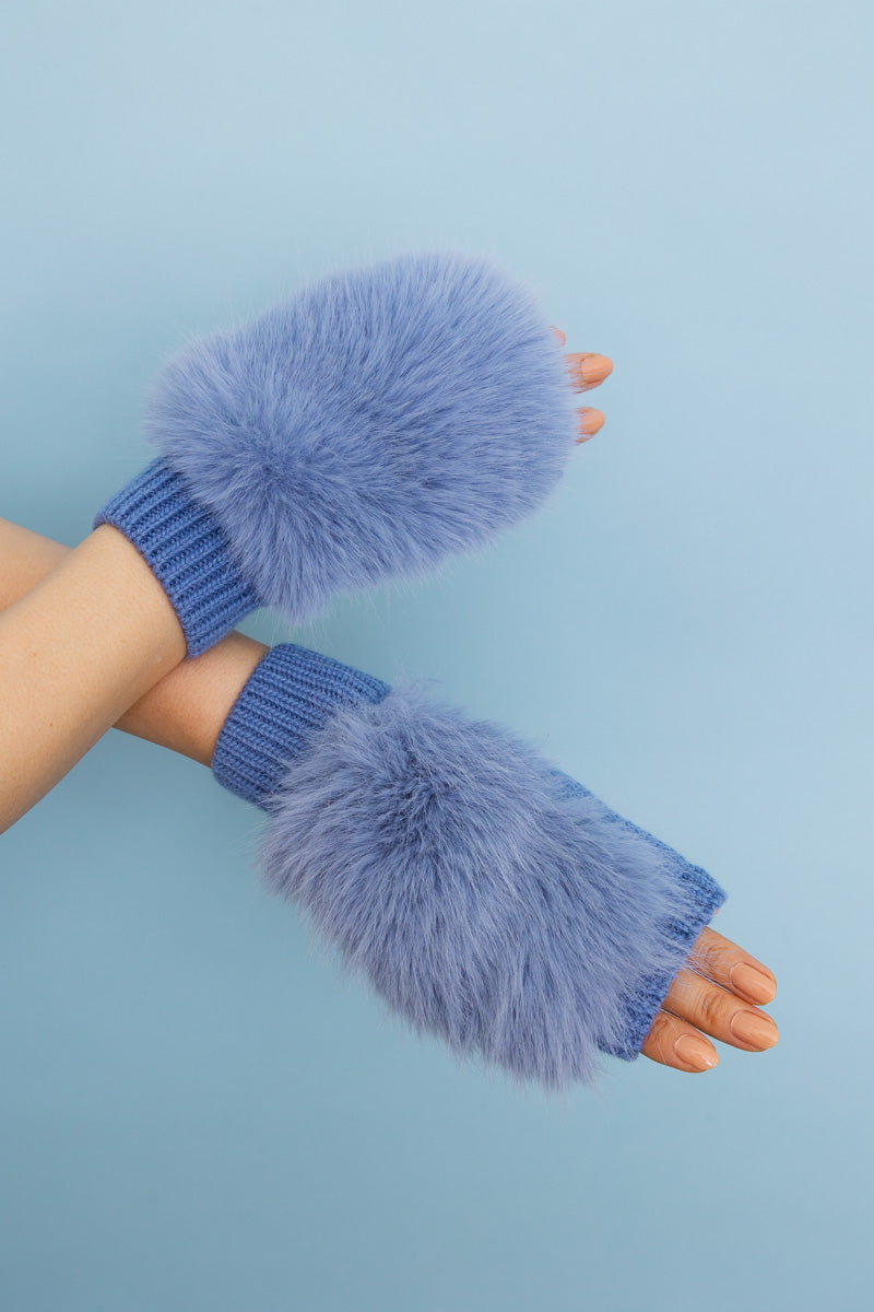 Faux Fur Trim Fingerless Knit Mittens Leto Collection