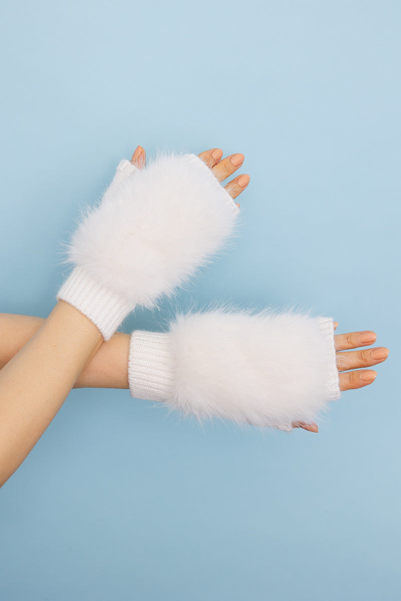Faux Fur Trim Fingerless Knit Mittens Leto Collection
