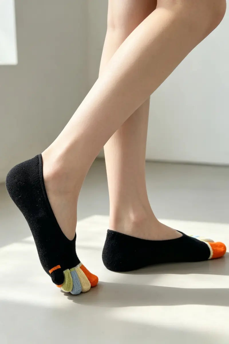 Women Color Block Five Toe Cotton Invisible Anti Slip Socks 🧦🎨 Leto Collection