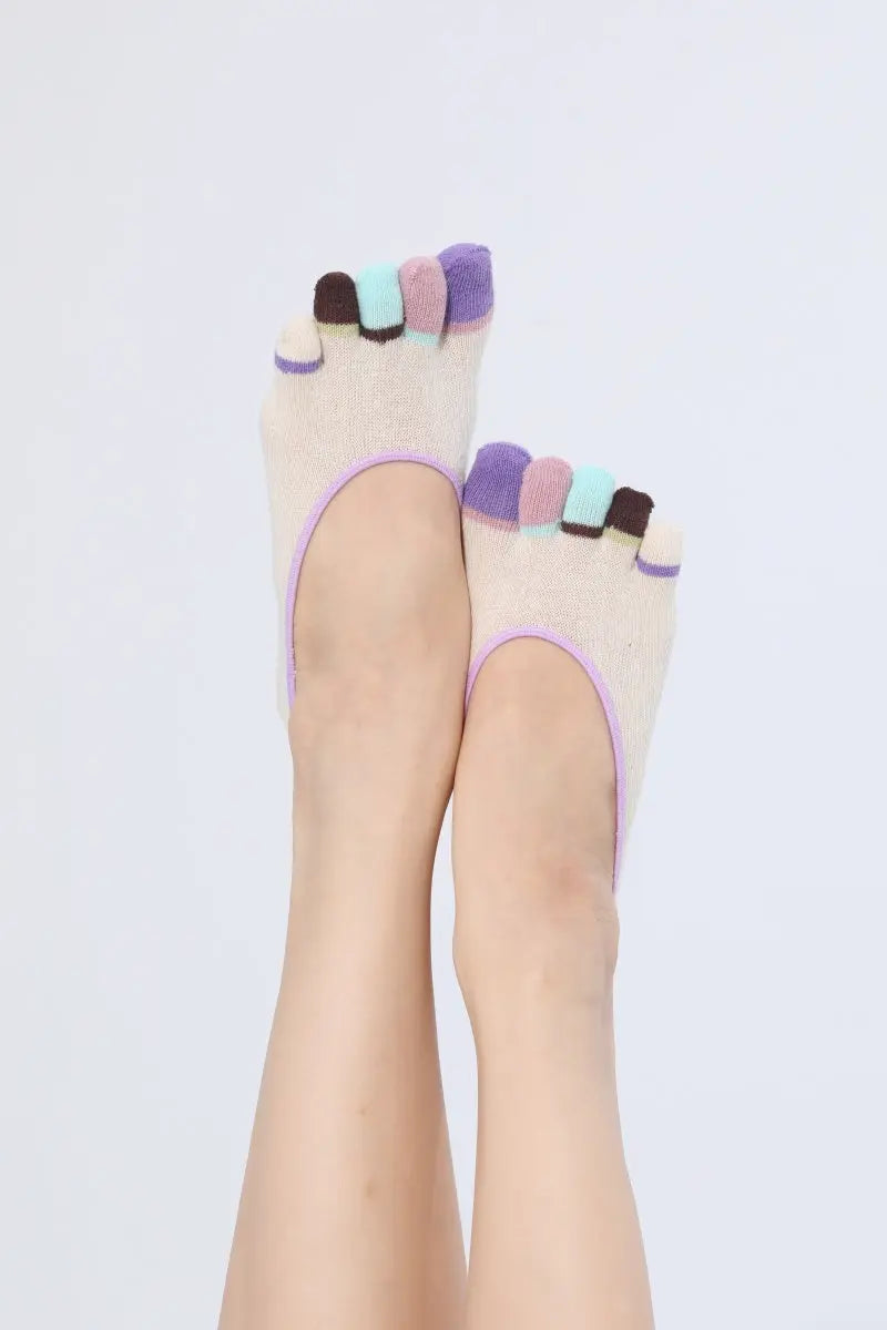 Women Color Block Five Toe Cotton Invisible Anti Slip Socks 🧦🎨 Leto Collection