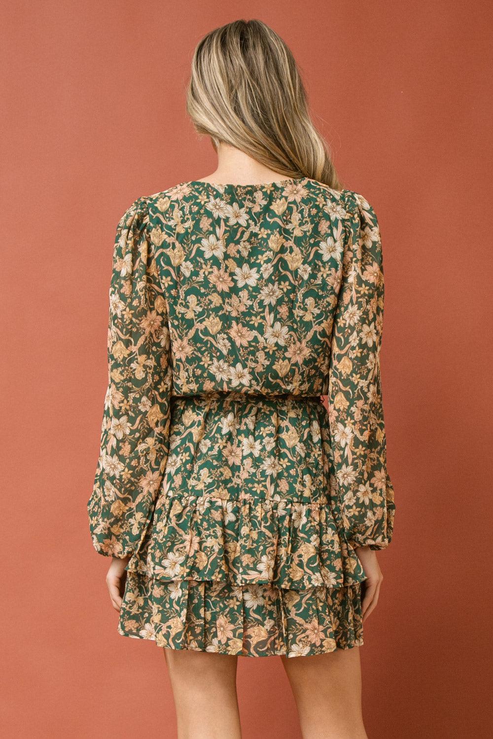 Care to Dance Woven Printed Mini Dress with Surplice Neckline Long Sleeve in 20oli, view 201 — Soul Flow Apparel