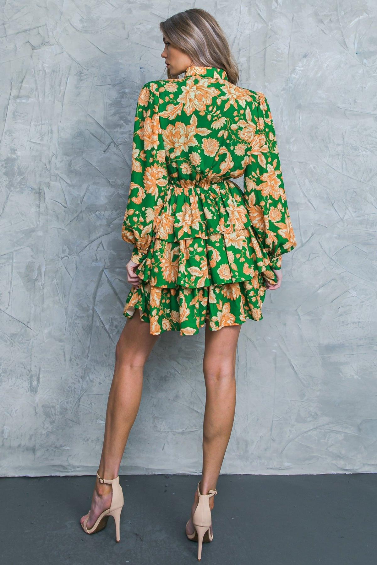 Girl in Mine Printed Woven Mini Dress with Collar Tie and Elastic Waist in 20gre47 — Soul Flow Apparel