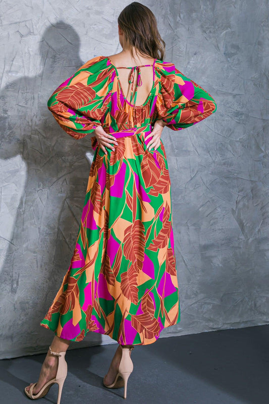 Cue the Chic Printed Woven Midi Dress with Self Tie Sash in 20gre 20bro20 — Soul Flow Apparel