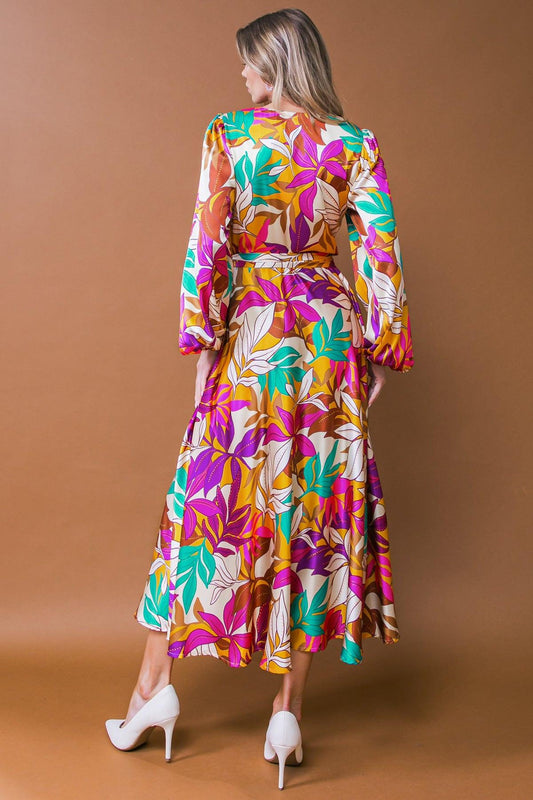 Carefree Confidence Woven Midi Dress with Surplice Neckline and Sash Tie in 20mus38 — Soul Flow Apparel
