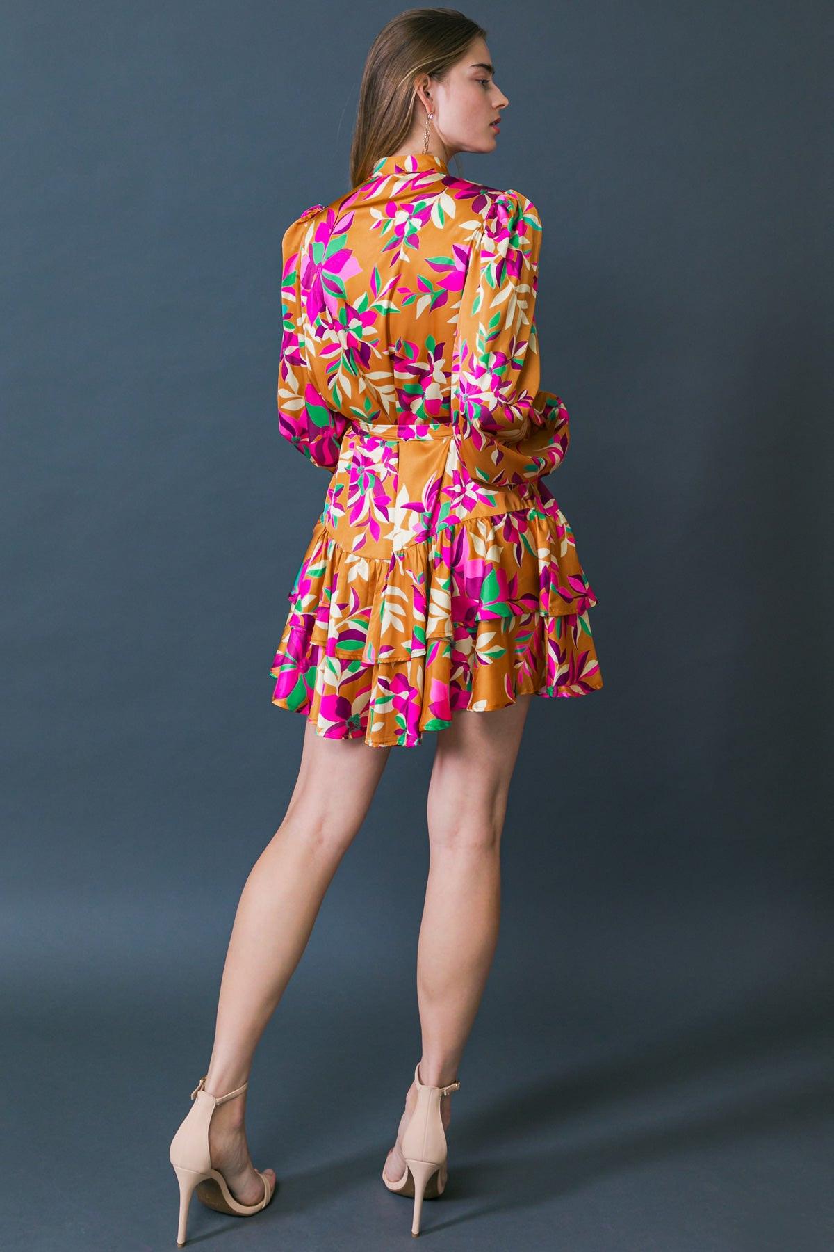 Just Believe in Me Woven Mini Dress Printed with China Collar Button Down in 20bron14 — Soul Flow Apparel