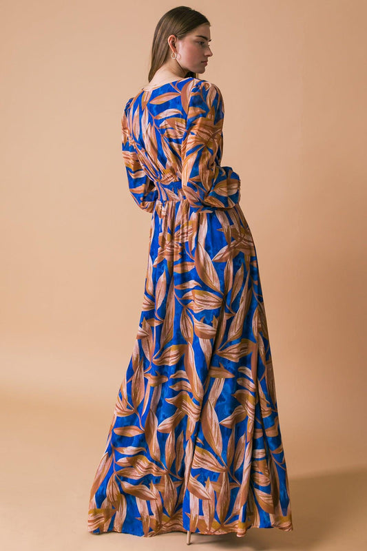 The Hope Of It All Printed Woven Maxi Dress With V Neck Smocked Sleeves
