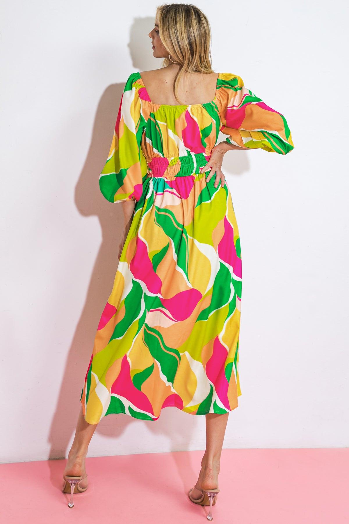A Second Thought Woven Midi Dress in 20yel 20gre14 — Soul Flow Apparel