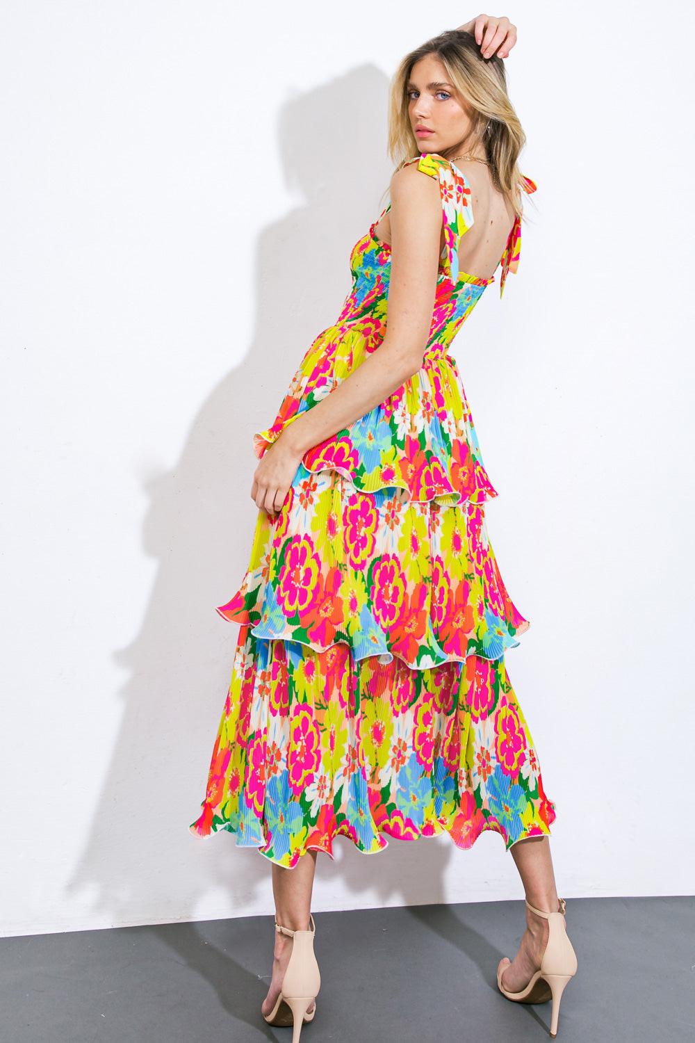 Visions From the Meadow Woven Midi Dress in 20yel 20fuc23 — Soul Flow Apparel