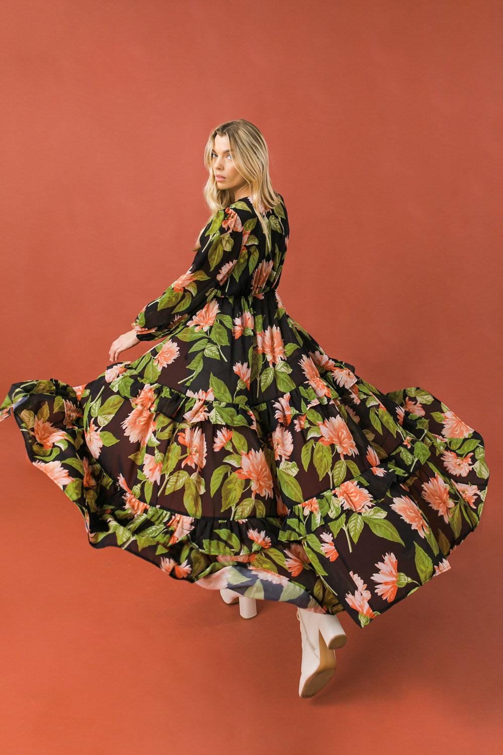 Bein with the Basics Woven Maxi Cover Up Empire Waist Tie Peasant Sleeves in 20blk, view 2027 — Soul Flow Apparel
