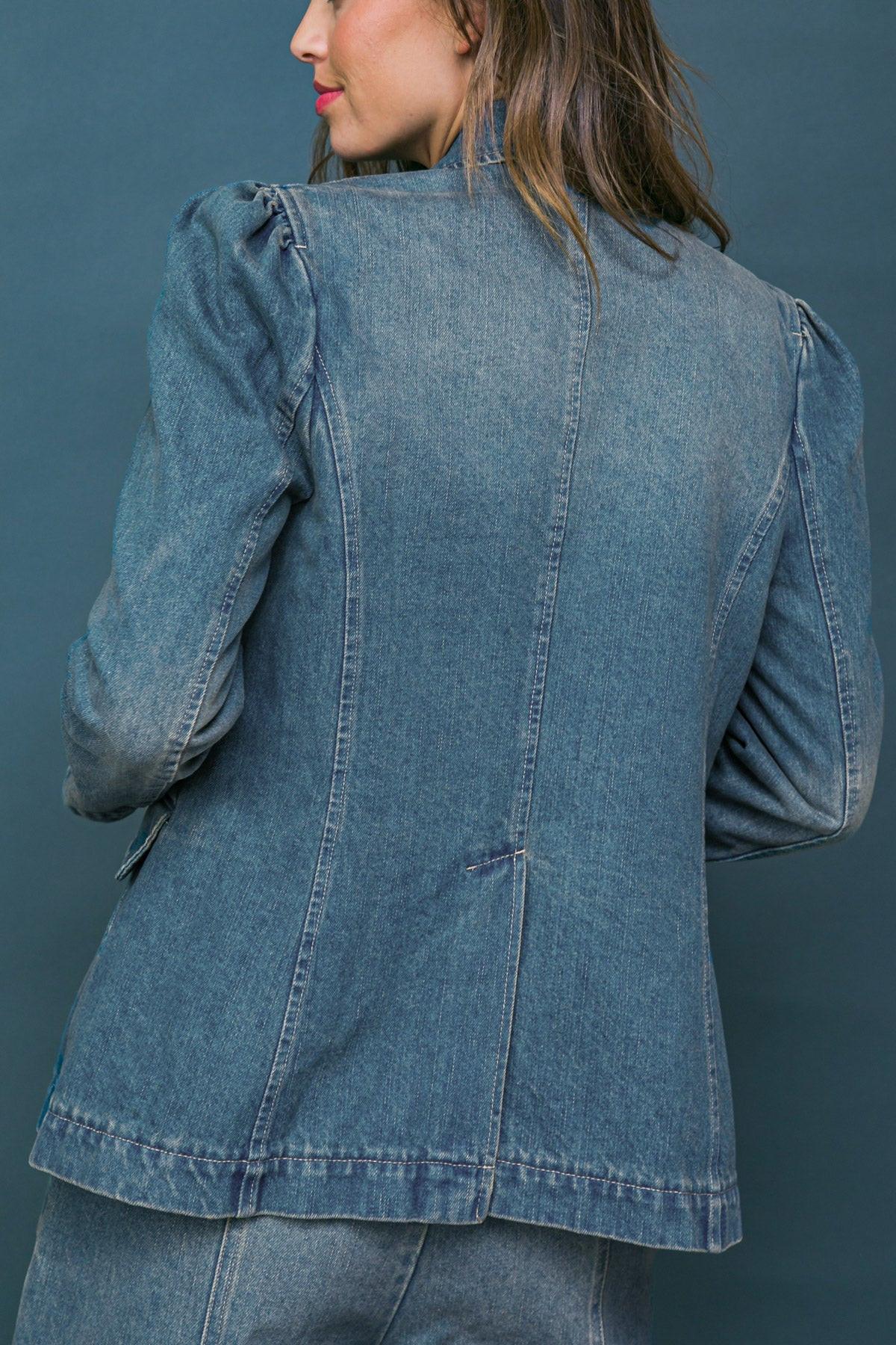 Give It Your All Denim Blazer Washed Denim Front Button Closure Pockets in 20den44 — Soul Flow Apparel