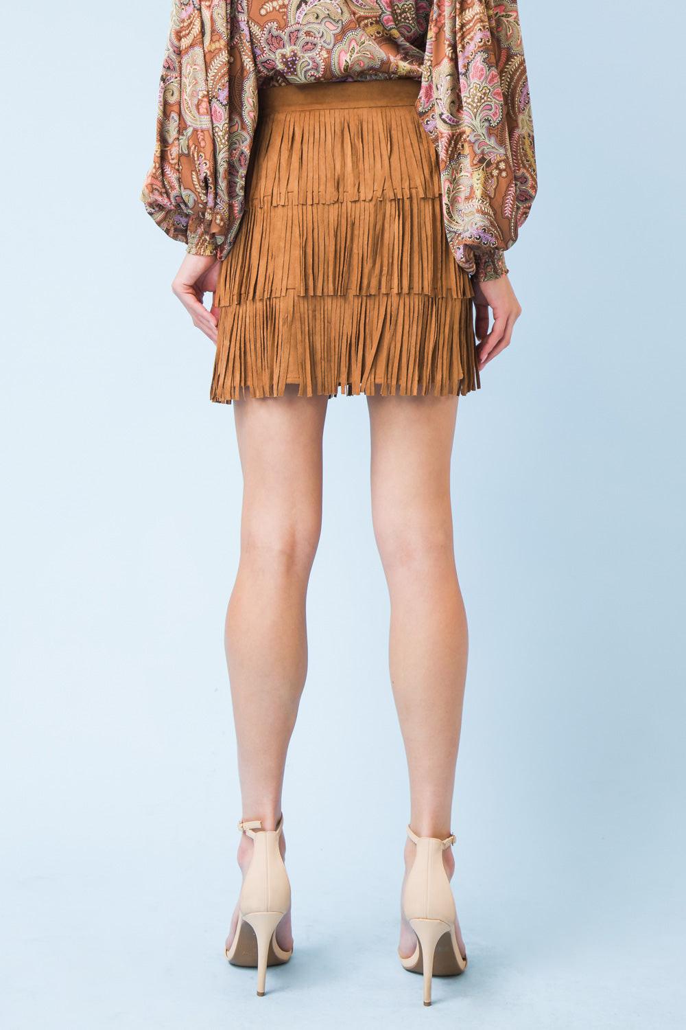 She Deserves a Crown Fringe Mini Skirt with Side Zipper Faux Suede in 20cml, view 12 — Soul Flow Apparel