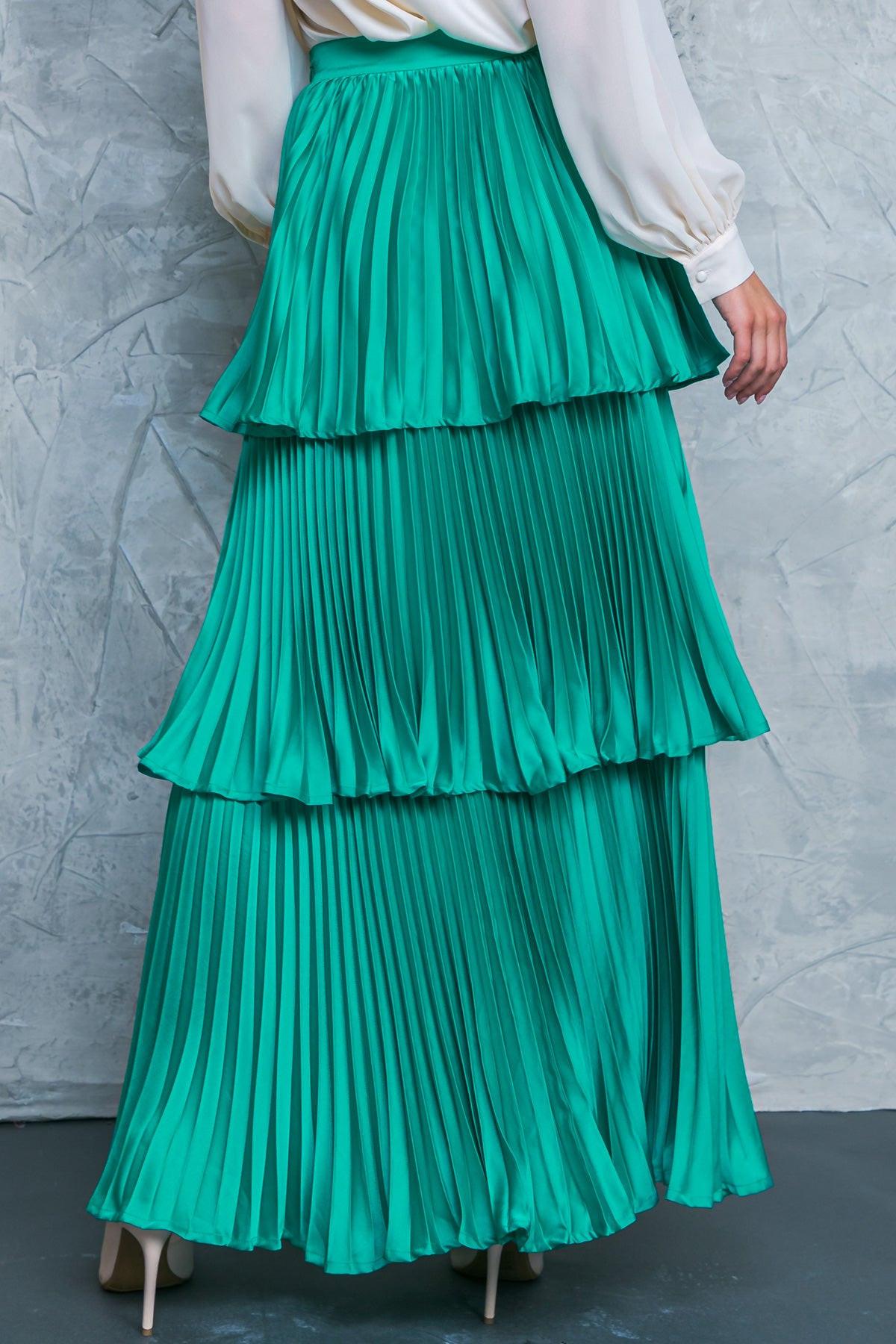 In Love with Me Woven Skirt Solid Color with Pleated Layers and Side Zipper in 20tea 20gre42 — Soul Flow Apparel