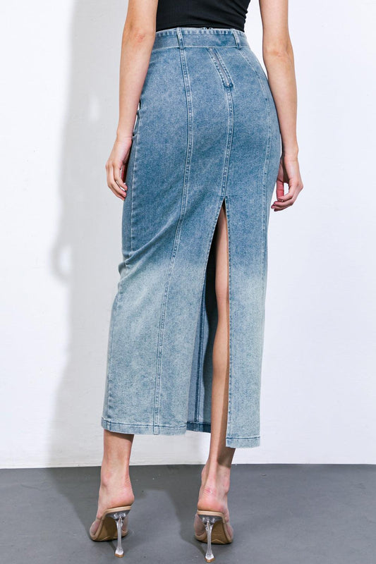 The Grass Is Greener Denim Midi Skirt in 20lig 20ind17 — Soul Flow Apparel