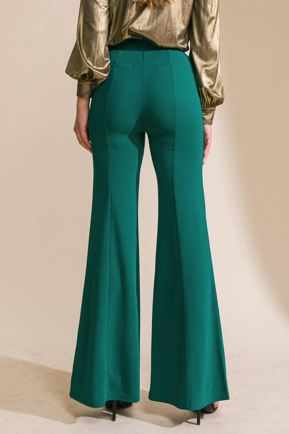 Hey Darling Woven Flare Pants with Center Seam and Slit Bottom in 20gre, view 205 — Soul Flow Apparel