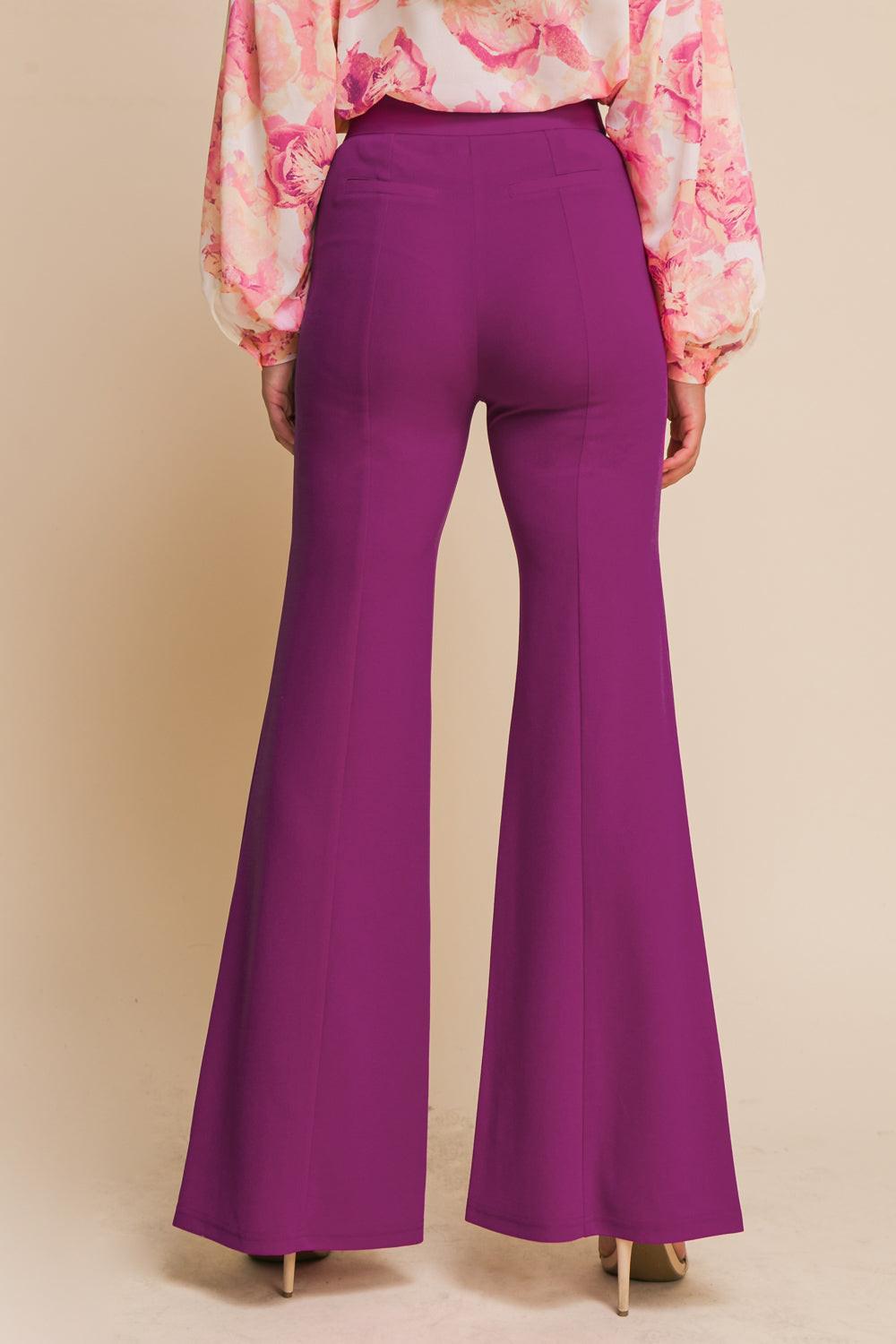 Hey Darling Woven Flare Pants with Center Seam and Slit Bottom in 20mag, view 1 — Soul Flow Apparel