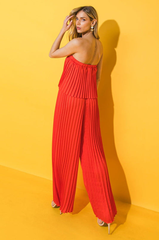 My Red Tomato Woven Jumpsuit with Straight Neckline and Self Sash Tie Wide Leg in 20tom 20red36 — Soul Flow Apparel