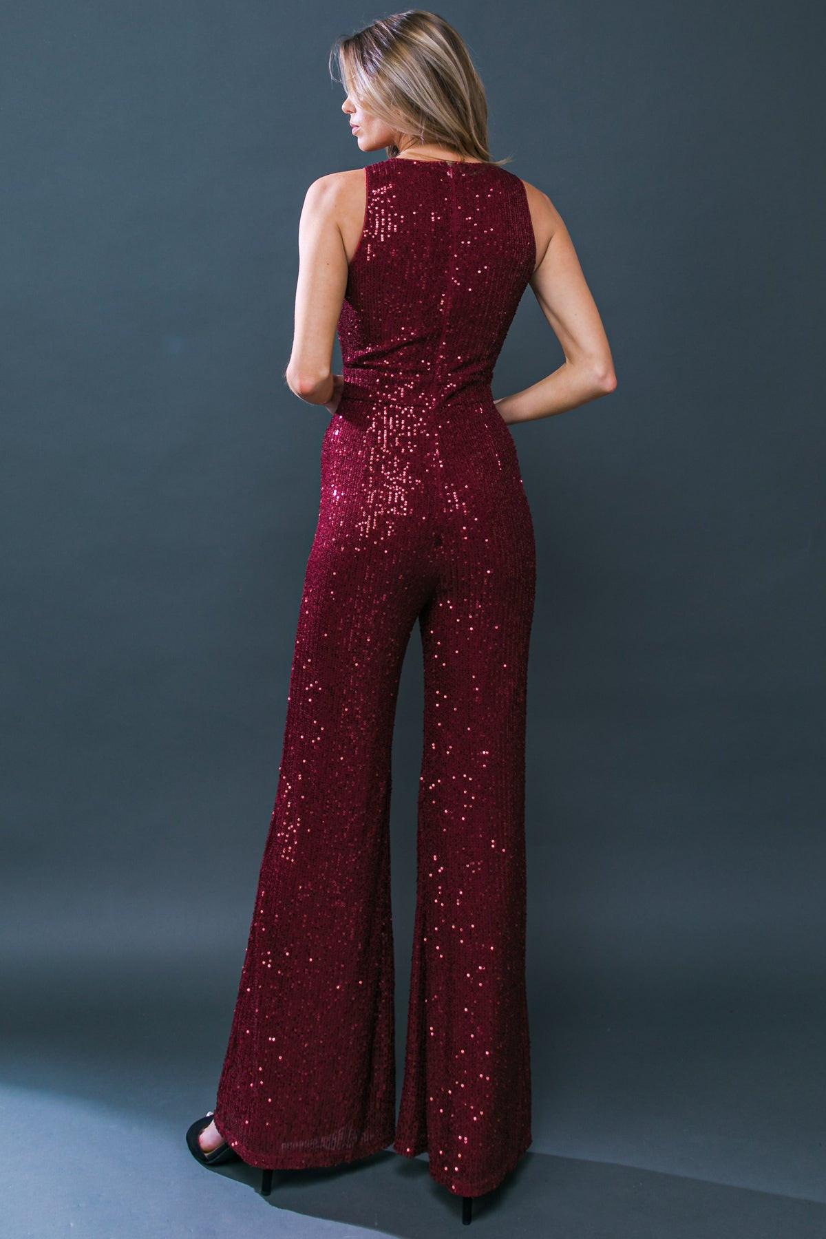 Divine Wanderings Sequin Jumpsuit with Wide Leg Silhouette in 20bur36 — Soul Flow Apparel