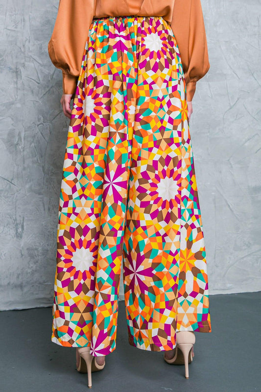 Alright with Me Woven Pants Printed Front Inverted Pleat Wide Leg Side Zip in 20ber 20tea 20rus15 — Soul Flow Apparel