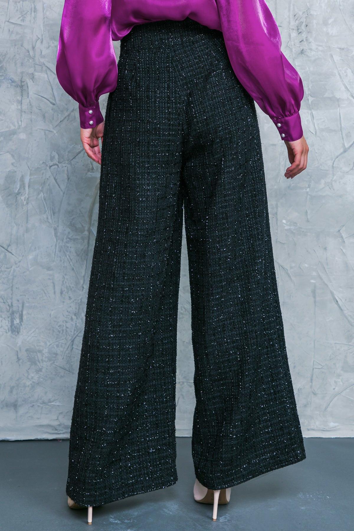 Always Praiseworthy Tweed Pants with Pleated Front and Wide Leg in 20bla34 — Soul Flow Apparel
