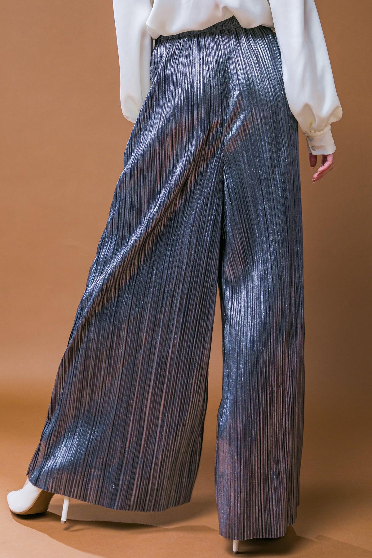 Porch Swing Kisses Woven Pants Wide Leg Pleated Elasticized Waistband in 20gun 20met43 — Soul Flow Apparel
