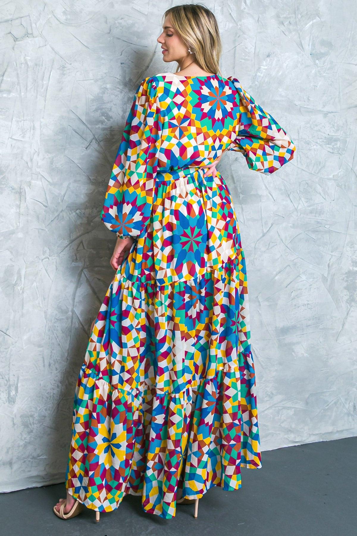Everything I Love Printed Woven Maxi Dress with Surplice Neckline in 20blu17 — Soul Flow Apparel