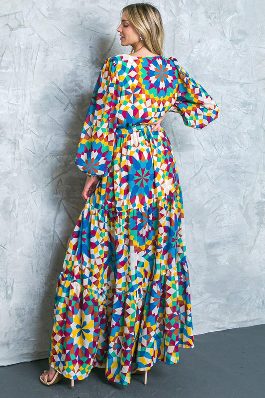 Everything I Love Printed Woven Maxi Dress with Surplice Neckline in 20blu17 — Soul Flow Apparel