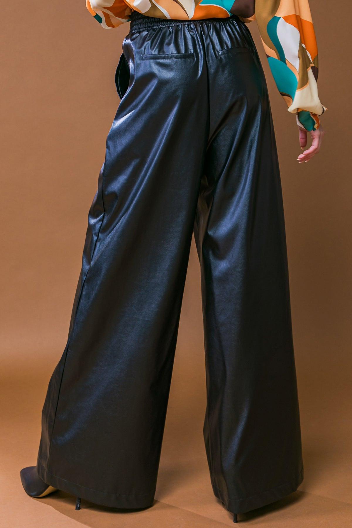 Iconic Reputation Leather Pants with Elastic Waist and Tie Detail in 20bla42 — Soul Flow Apparel