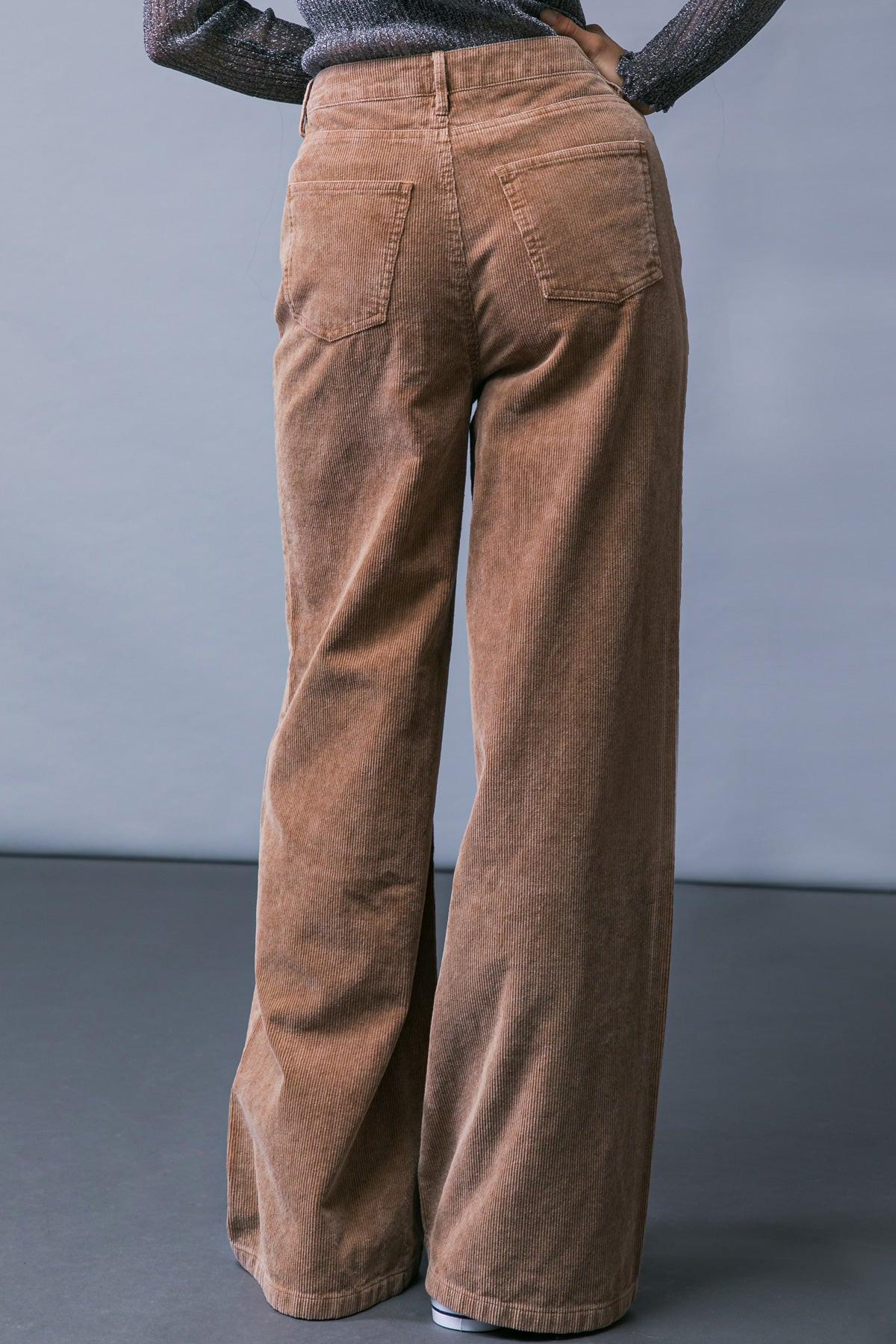 How Dare You Corduroy Pants Wide Leg Front Closure Back Pockets