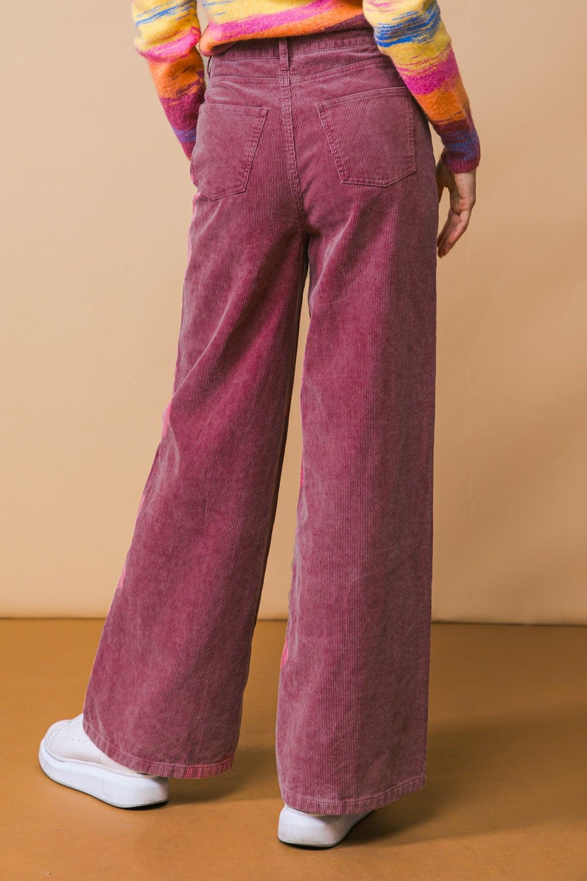 How Dare You Corduroy Pants Wide Leg Front Closure Back Pockets