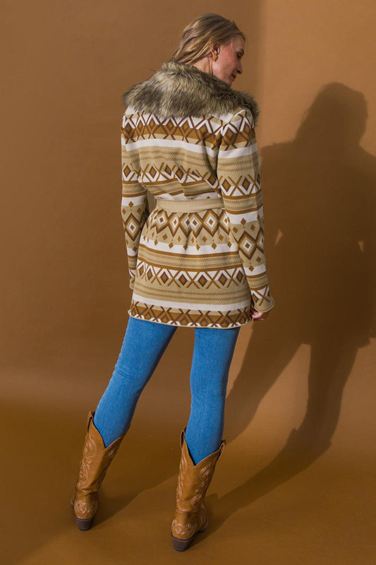 Warm Weather Sweater Cardigan with Detachable Faux Fur Collar in 20tau, view 2019 — Soul Flow Apparel